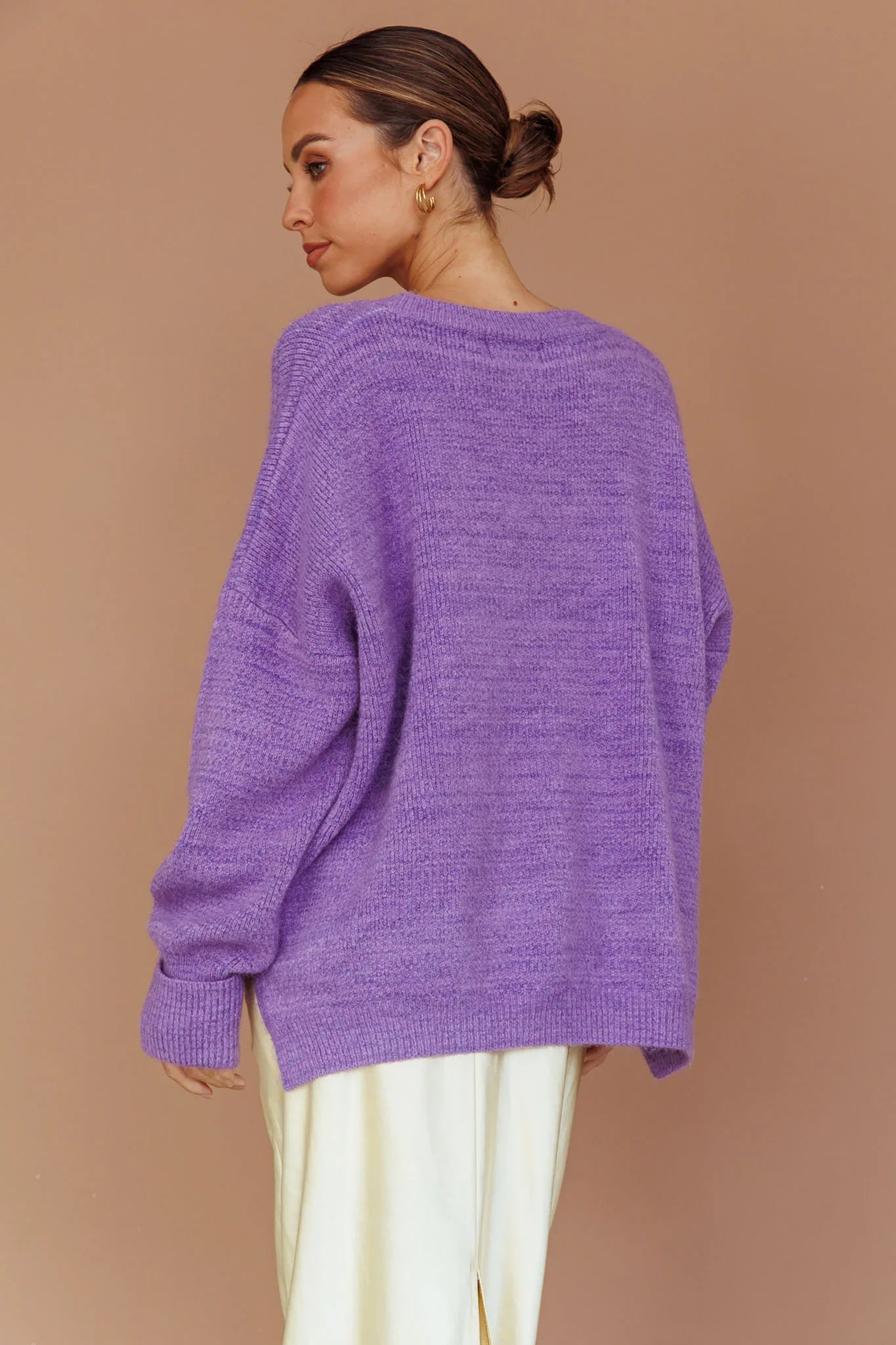 Kayce Dropped Shoulder Knit Sweater Purple