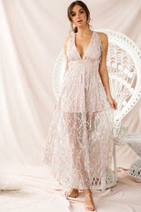 Tiara Sequin Maxi Dress Pink Champagne