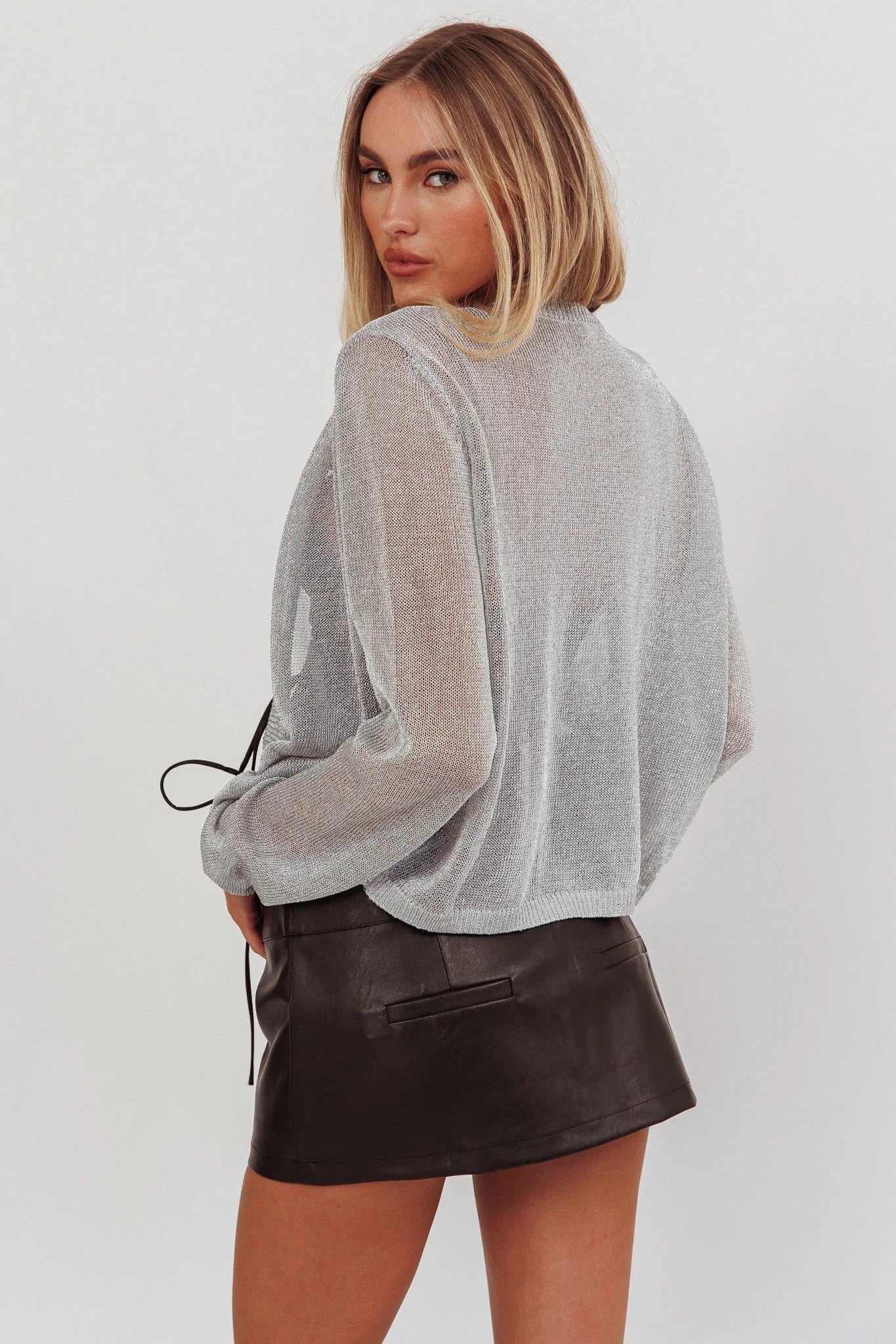 Kali Metallic Knit Cardigan Silver