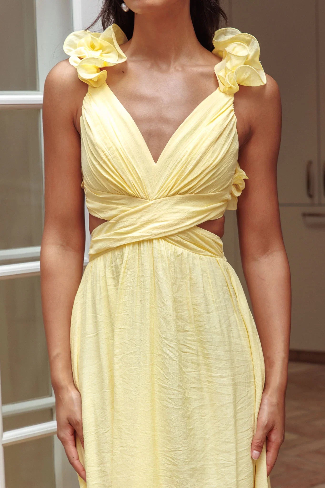 Madara Laced Back Ruffle Dress Yellow