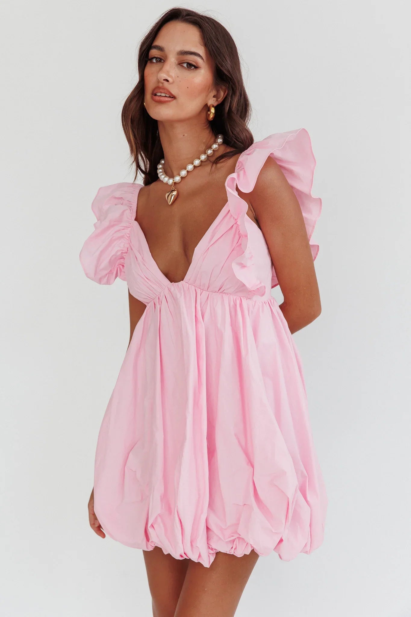 Horoscope Bubble Hem Mini Dress Blush