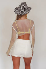Last Call Fishnet Crop Top White
