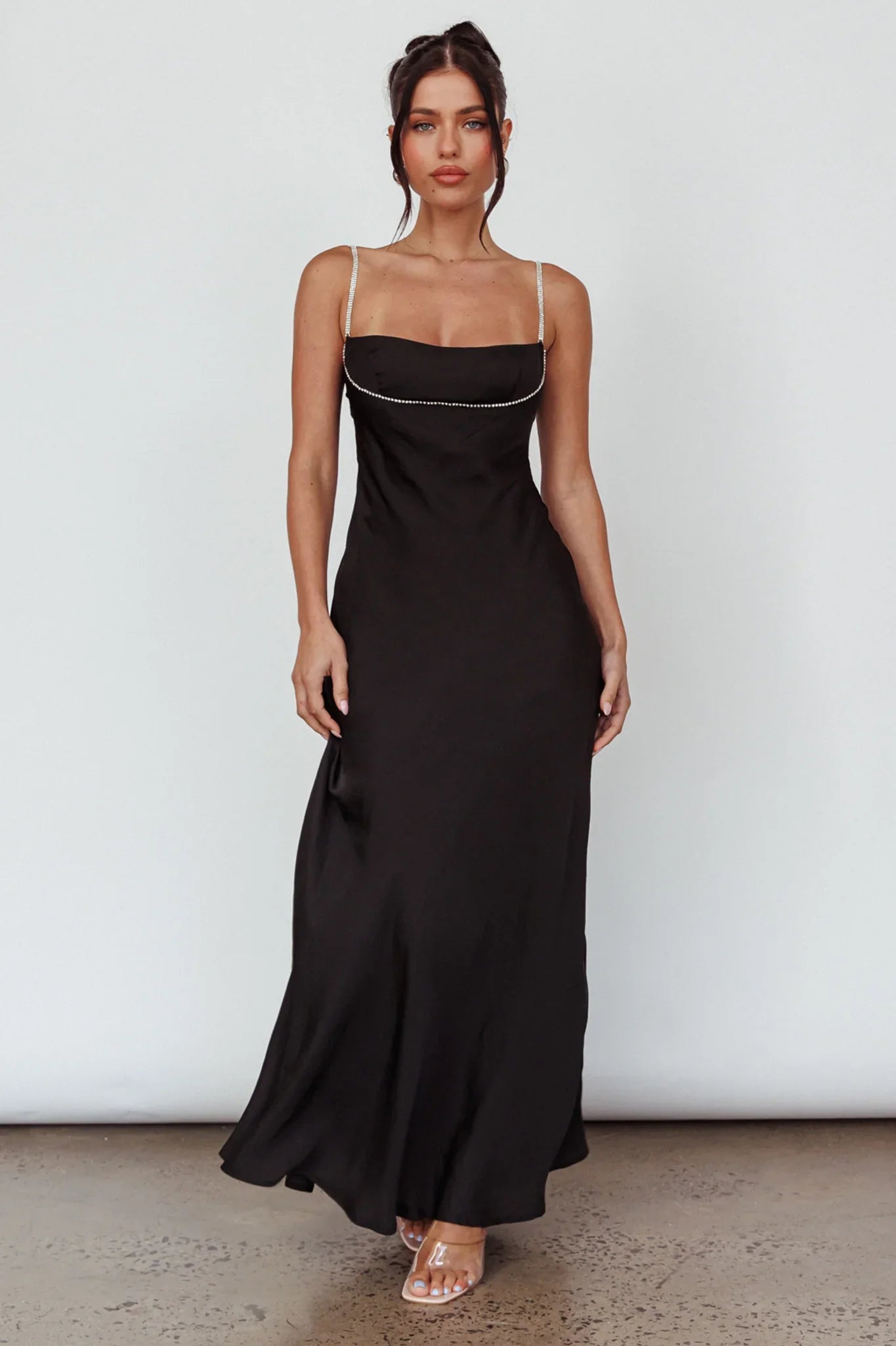 Linka Diamante Strap Maxi Dress Black