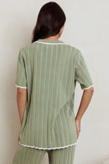 Liloh Ribbed Buttoned Shirt Sage