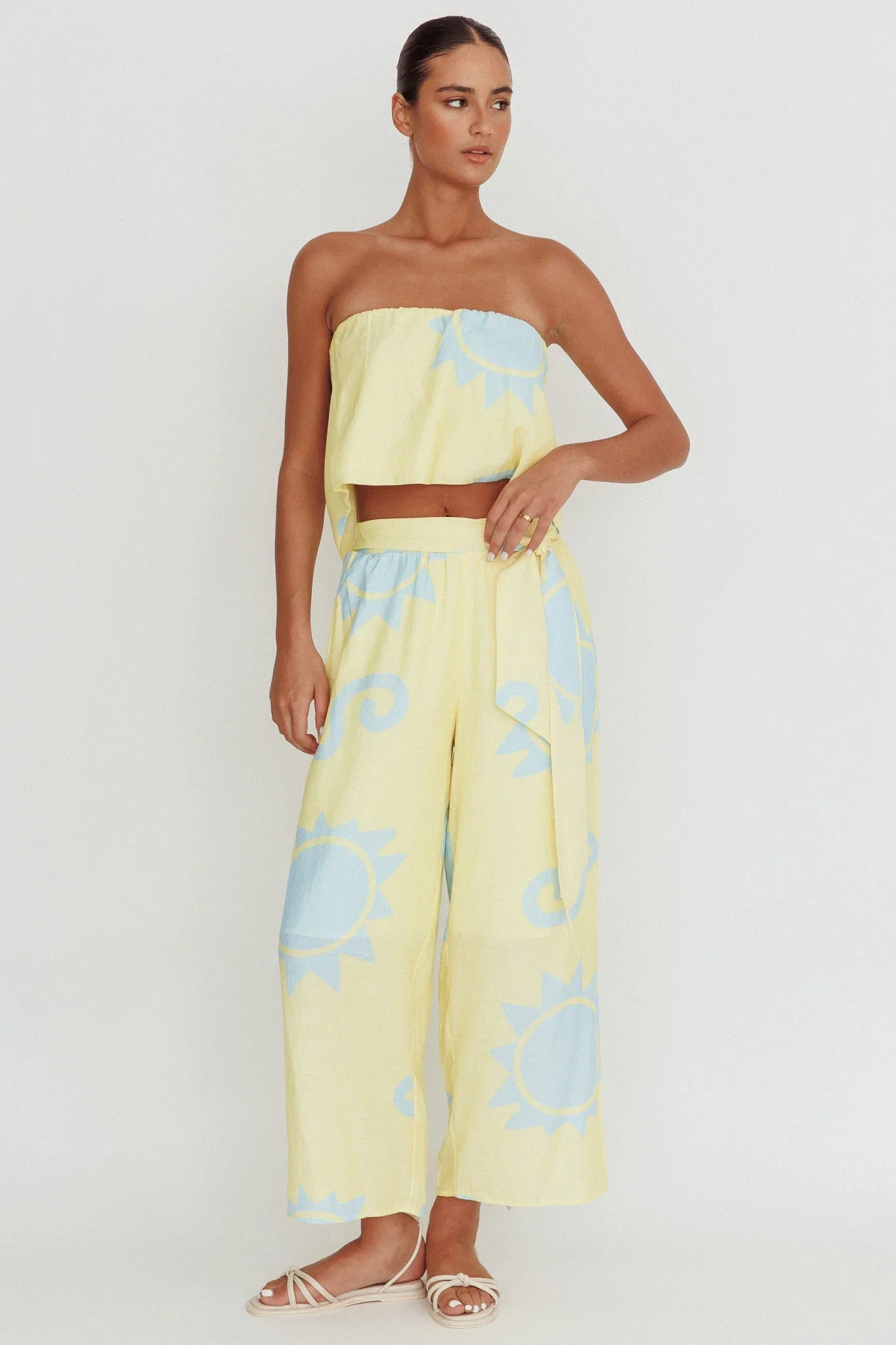 Nectar Sun Print Strapless Top Yellow