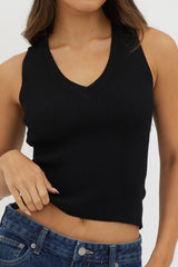 D'Lila V-Neck Ribbed Knit Top Black