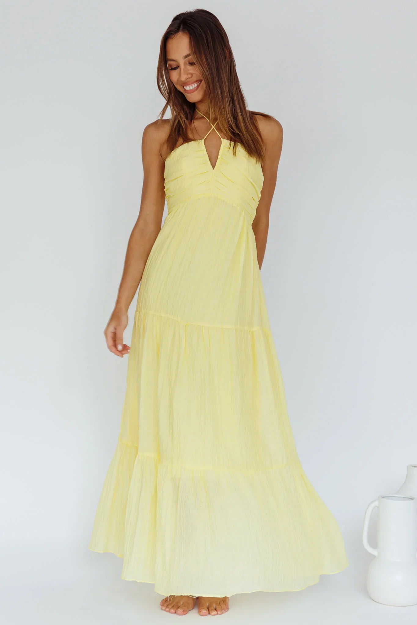 Asiah Halterneck Maxi Dress Lemon