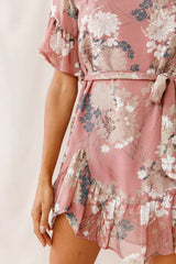 Azealia Ruffle Hem Floral Dress Rose