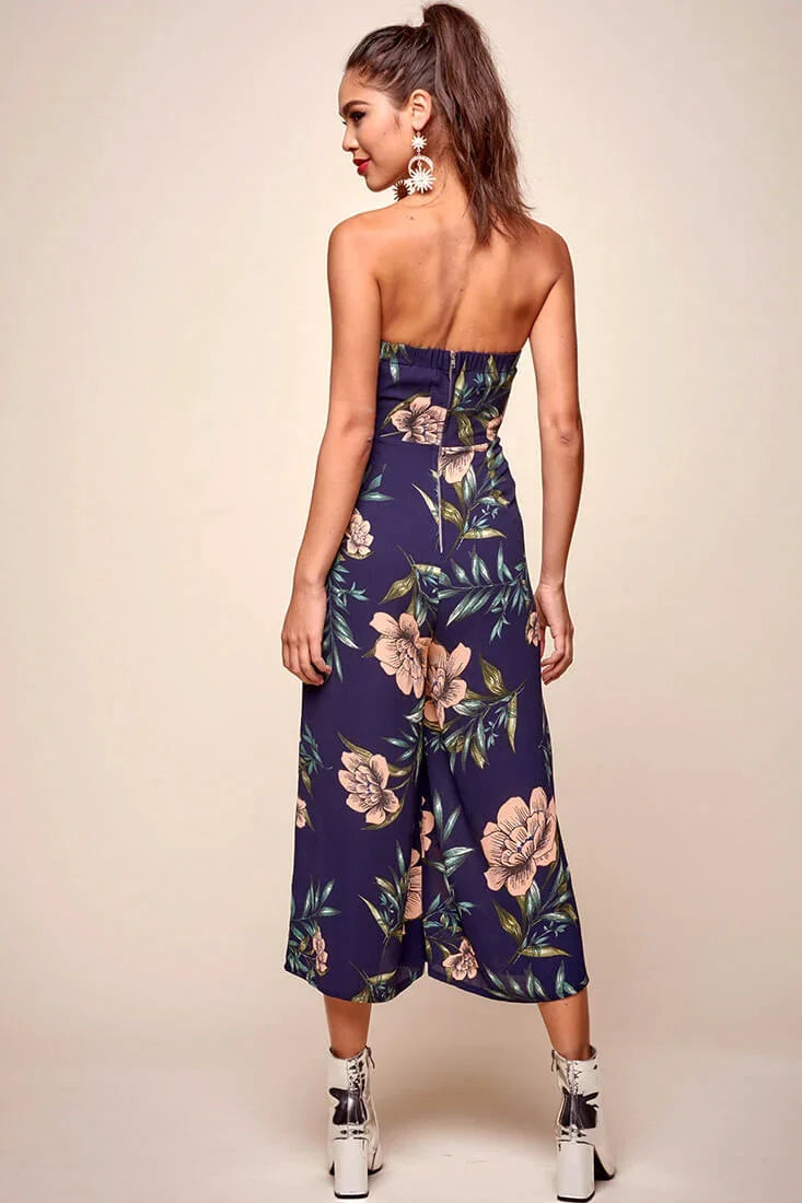 Khloe Floral Bow Tie Jumpsuit Navy