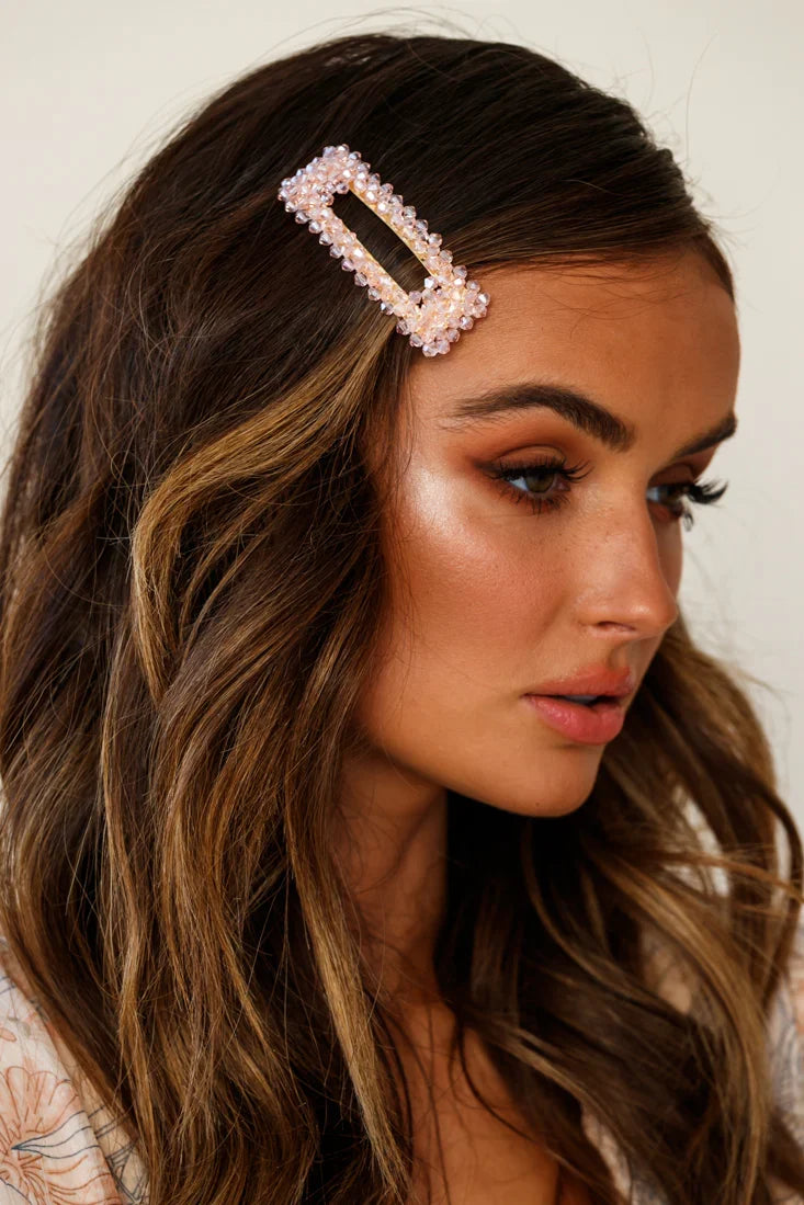Maisy Beaded Oversized Rectangle Barrette Pink