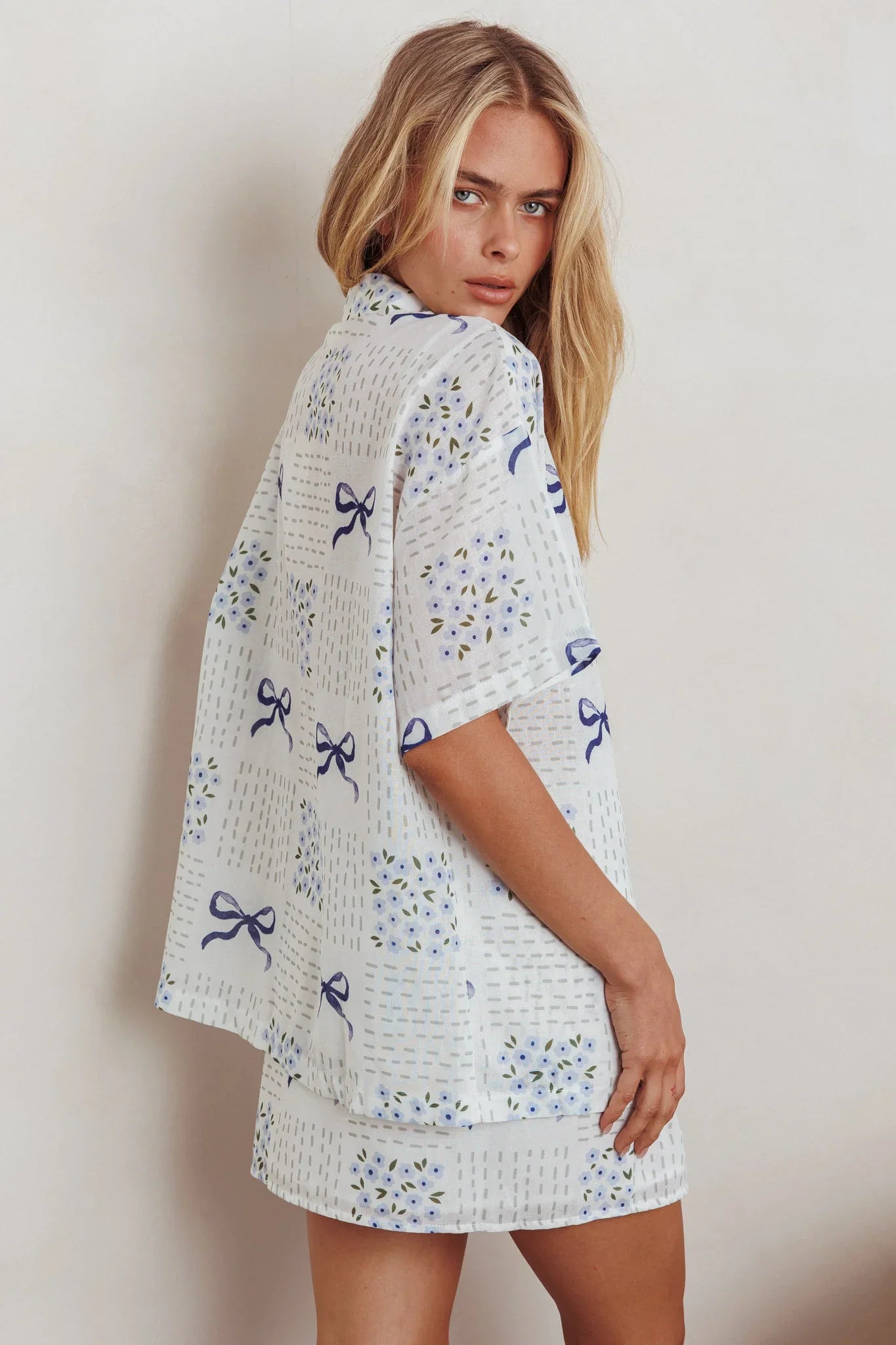 Ithaca Wrap Mini Skirt Bow Print Blue