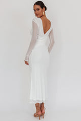 Lustre Open Back Mesh Maxi Dress White