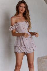 Verona Off-Shoulder Romper Floral Print Pink