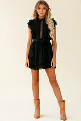 Oakland High Neck Ruffle Detail Dress Black