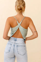 Miss Independent Cowl Neck Crossover Back Top Pistachio