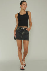 Recess Thick Strap Ribbed Top Black