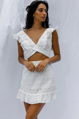 Just Bliss Embroidered Trim Mini Skirt White