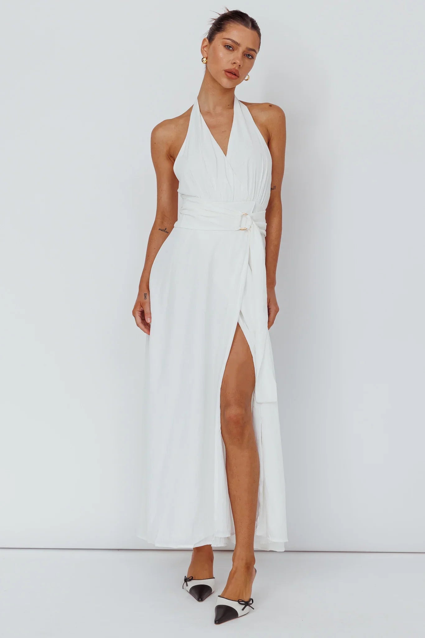 Spring Feels Halterneck Belt Maxi Dress White