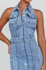 Good To Go Halterneck Midi Dress Denim