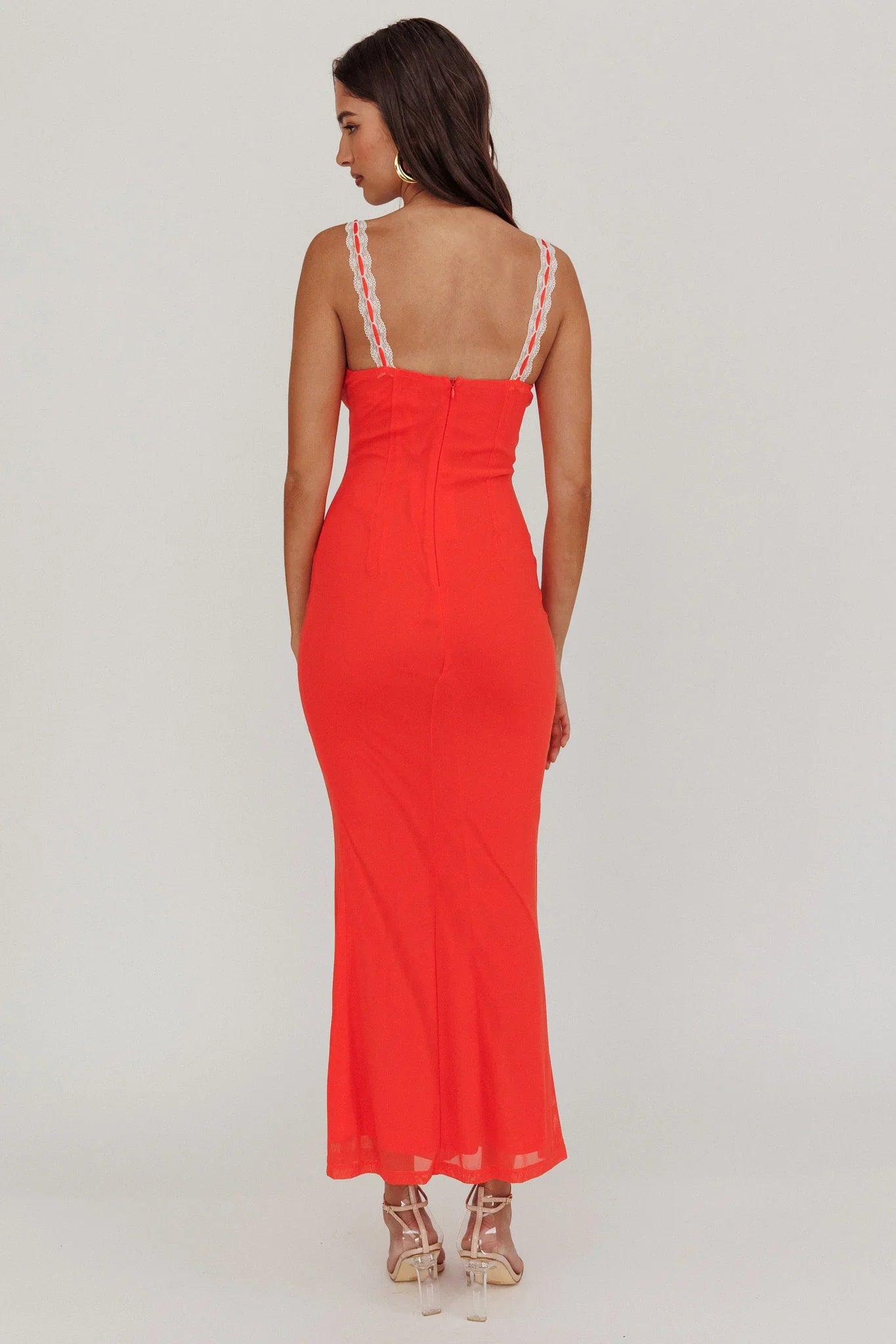 Girl Power Lace Strap Maxi Dress Red