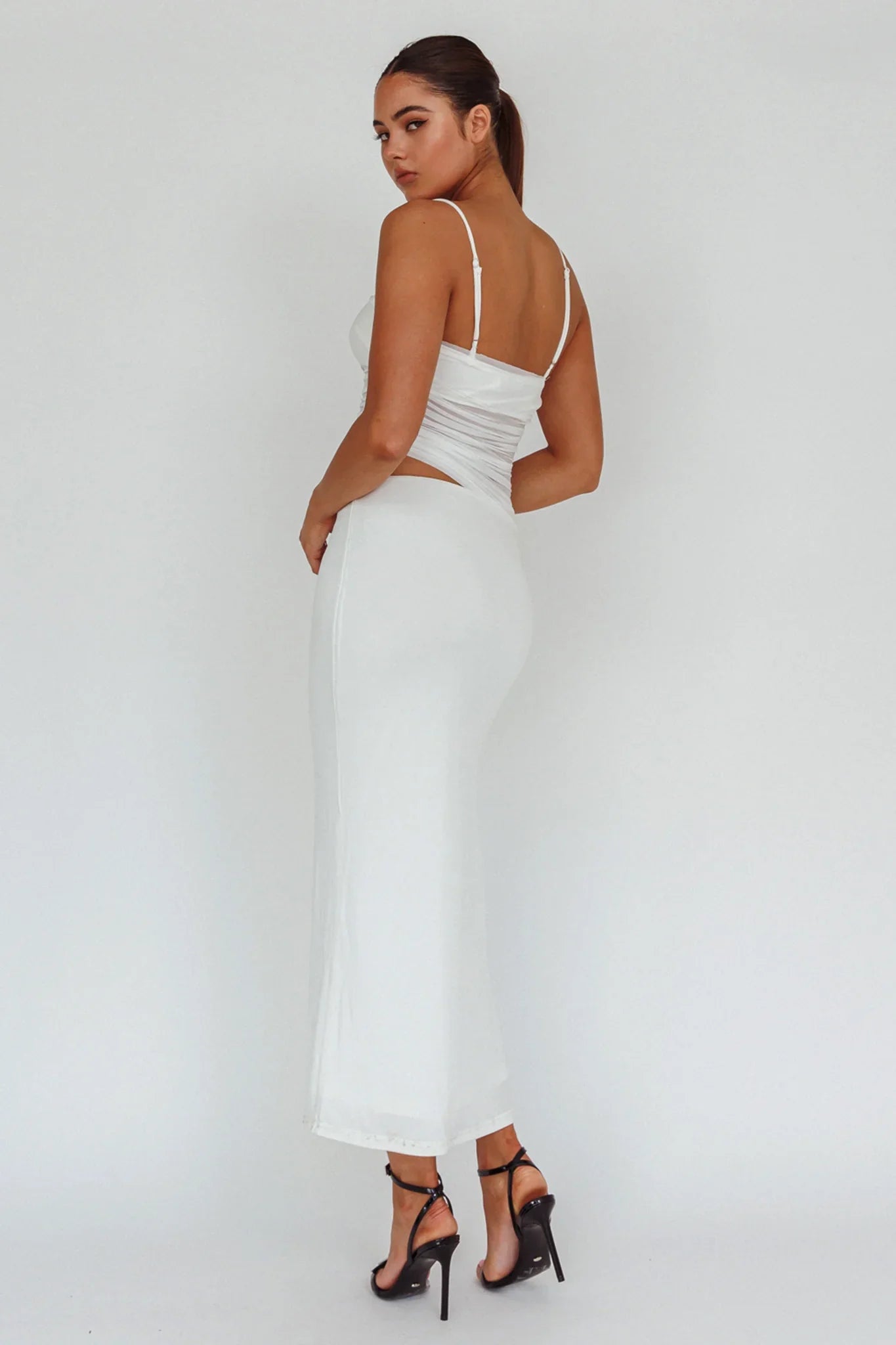 Lorely Ruched Bodice Midi Dress Vanilla