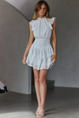 San Jacinto Ruffle Shoulder Mini Dress White