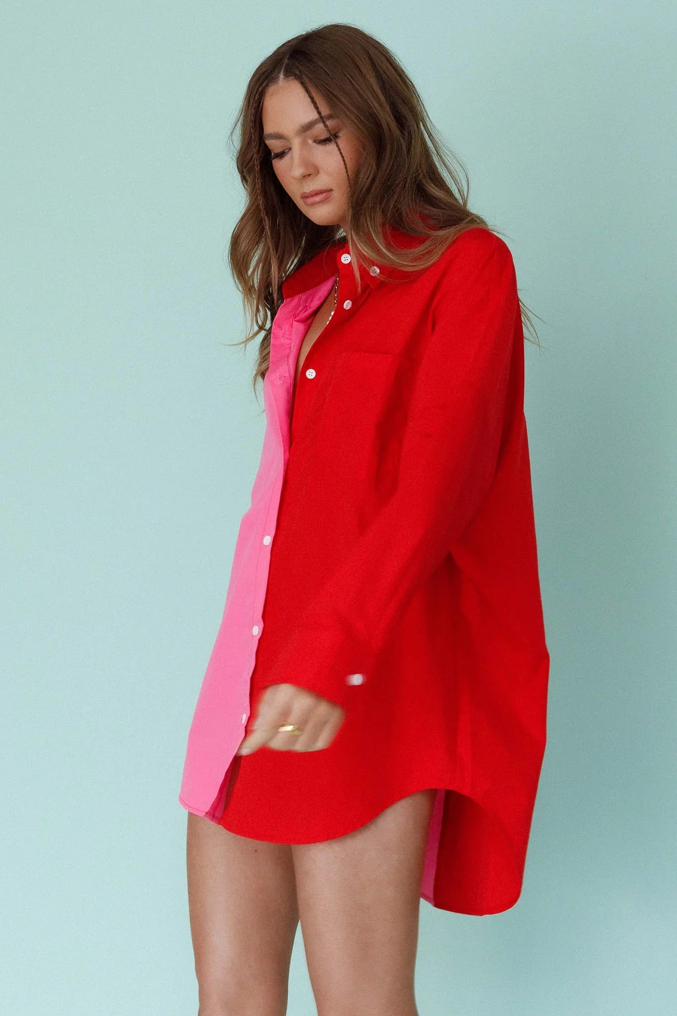 Blanca Long Sleeve Button-Up Shirt Pink/Red