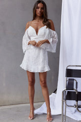 Koda Bell Sleeve Lace-Up Back Mini Dress White