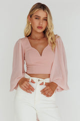 Romance Novel Sweetheart Neckline Open Back Top Blush