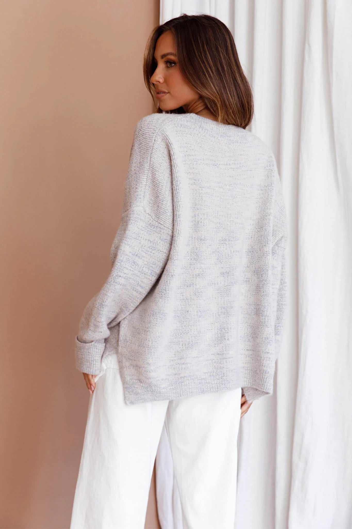 Kayce Dropped Shoulder Knit Sweater Grey