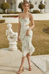 Sunday Bliss Tie-Up Back Cowl Neck Midi Dress Floral Print Green