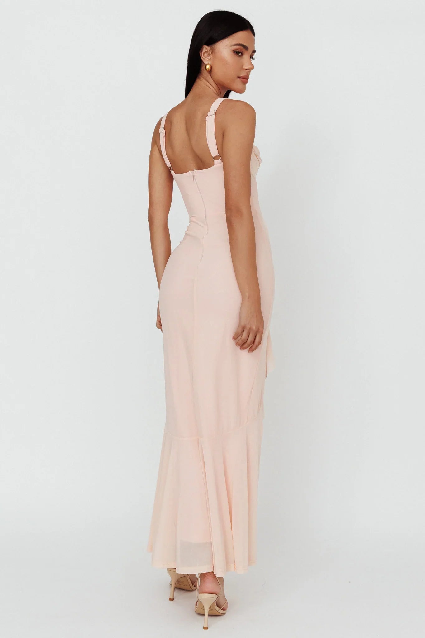 Hollianna Ruffle Trim Split Maxi Dress Champagne