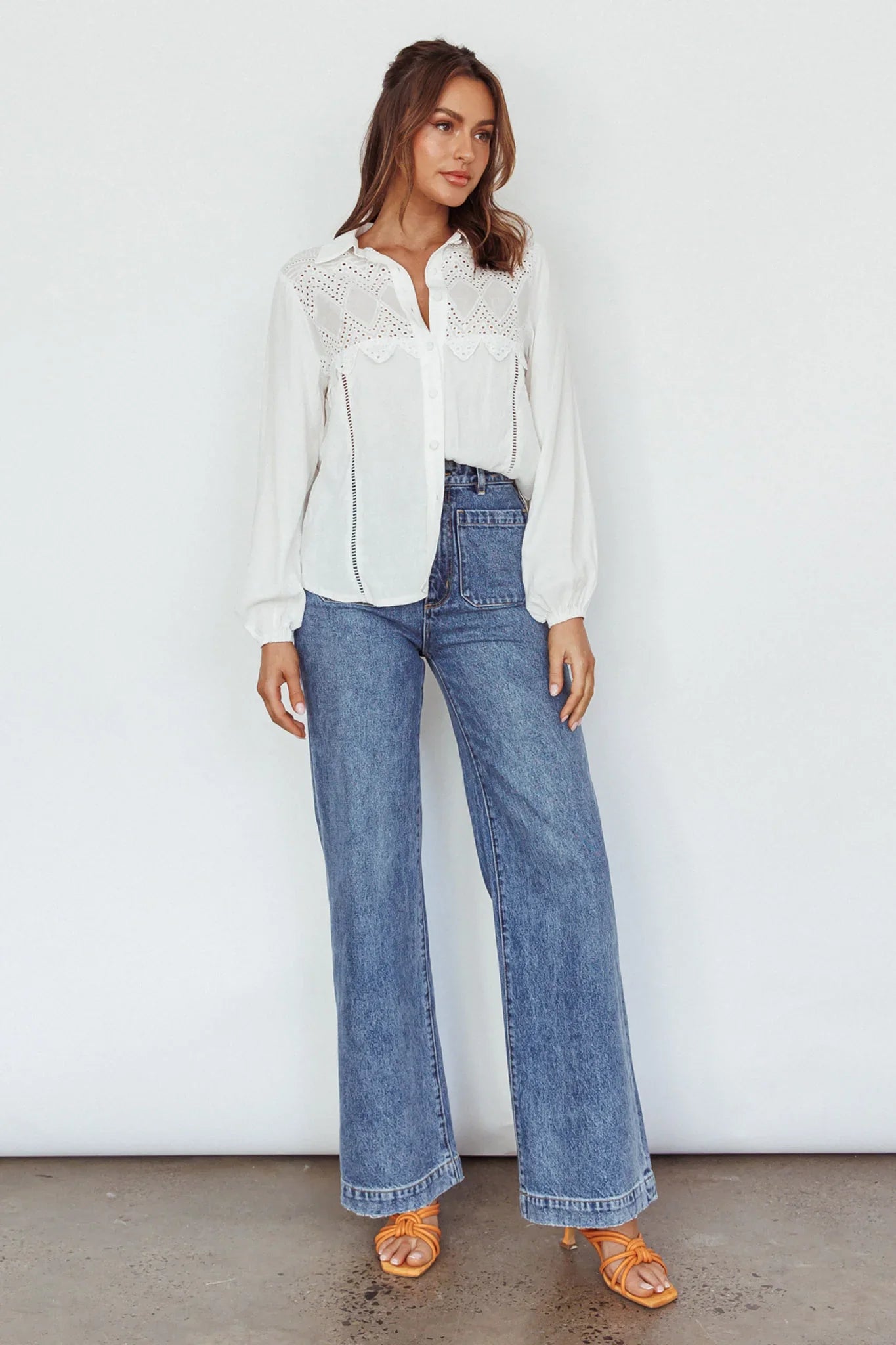 Villa Oasis Long Sleeve Button Shirt White