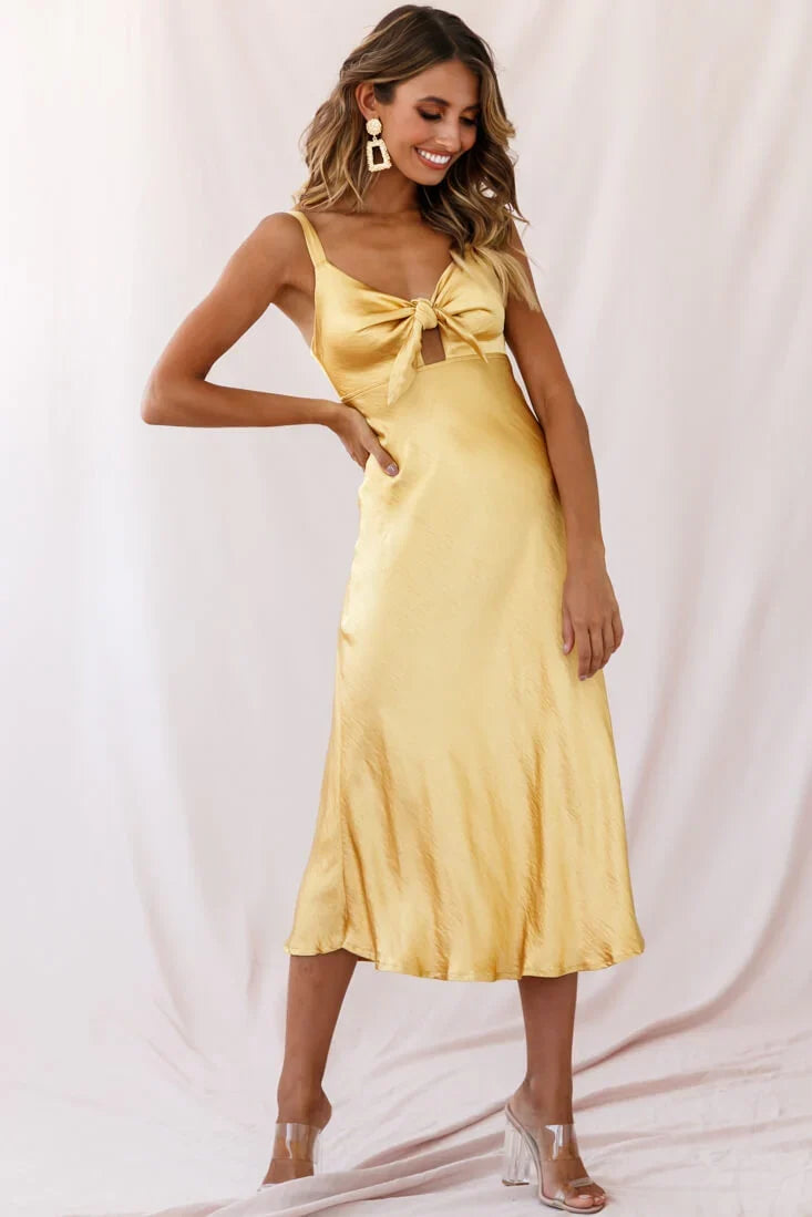 Perfect Day Satin Midi Dress Mustard