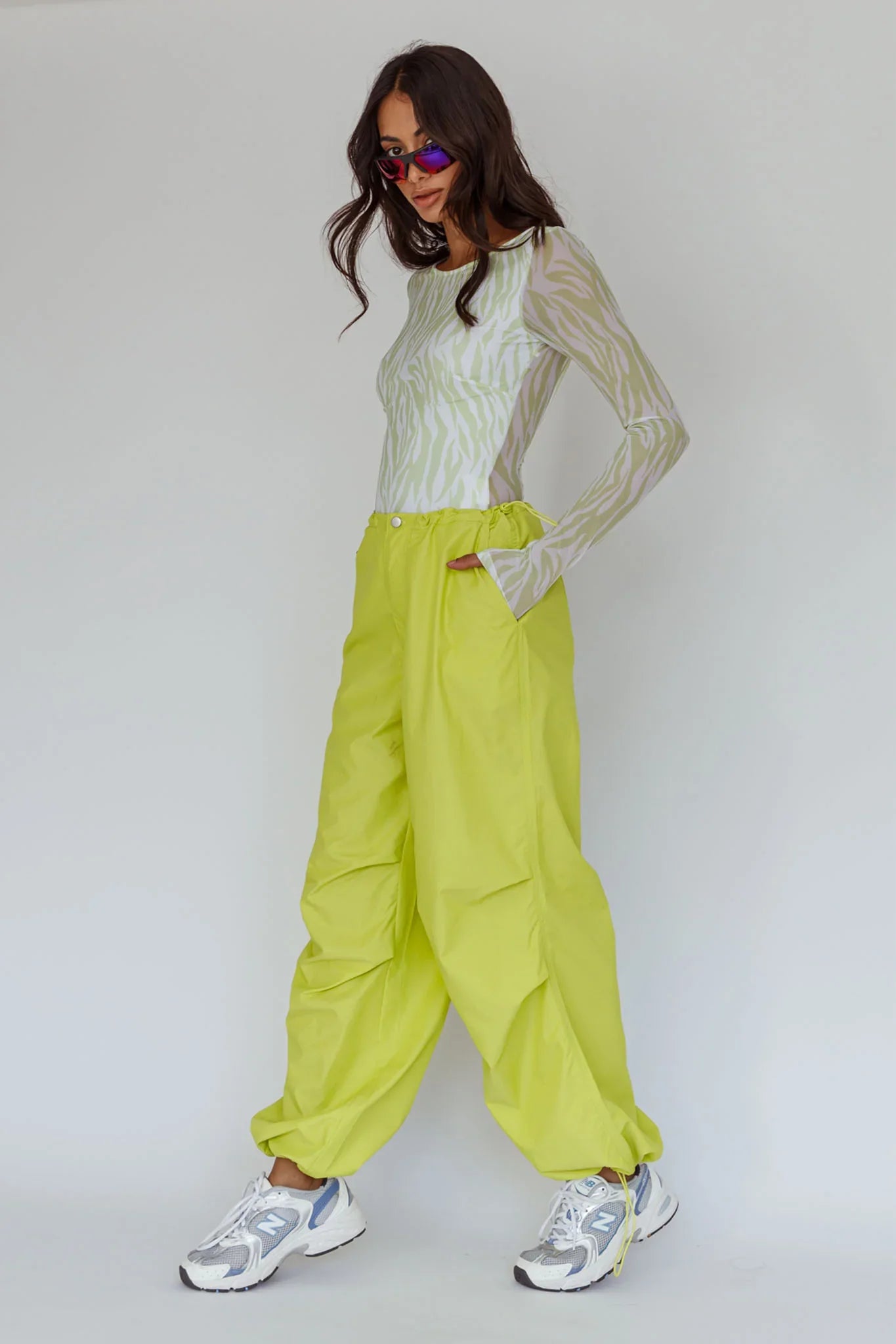 Break Dance Wide Leg Drawstring Pants Lime