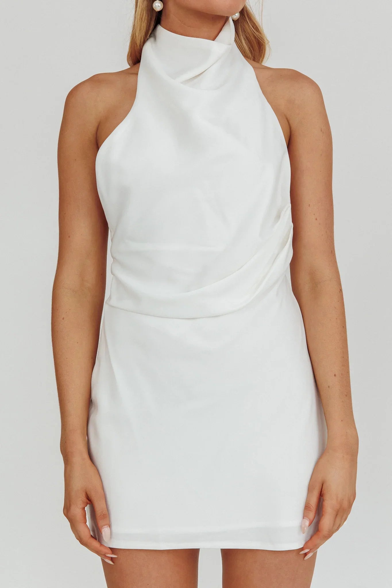 Lyons High Halter Neck Mini Dress White