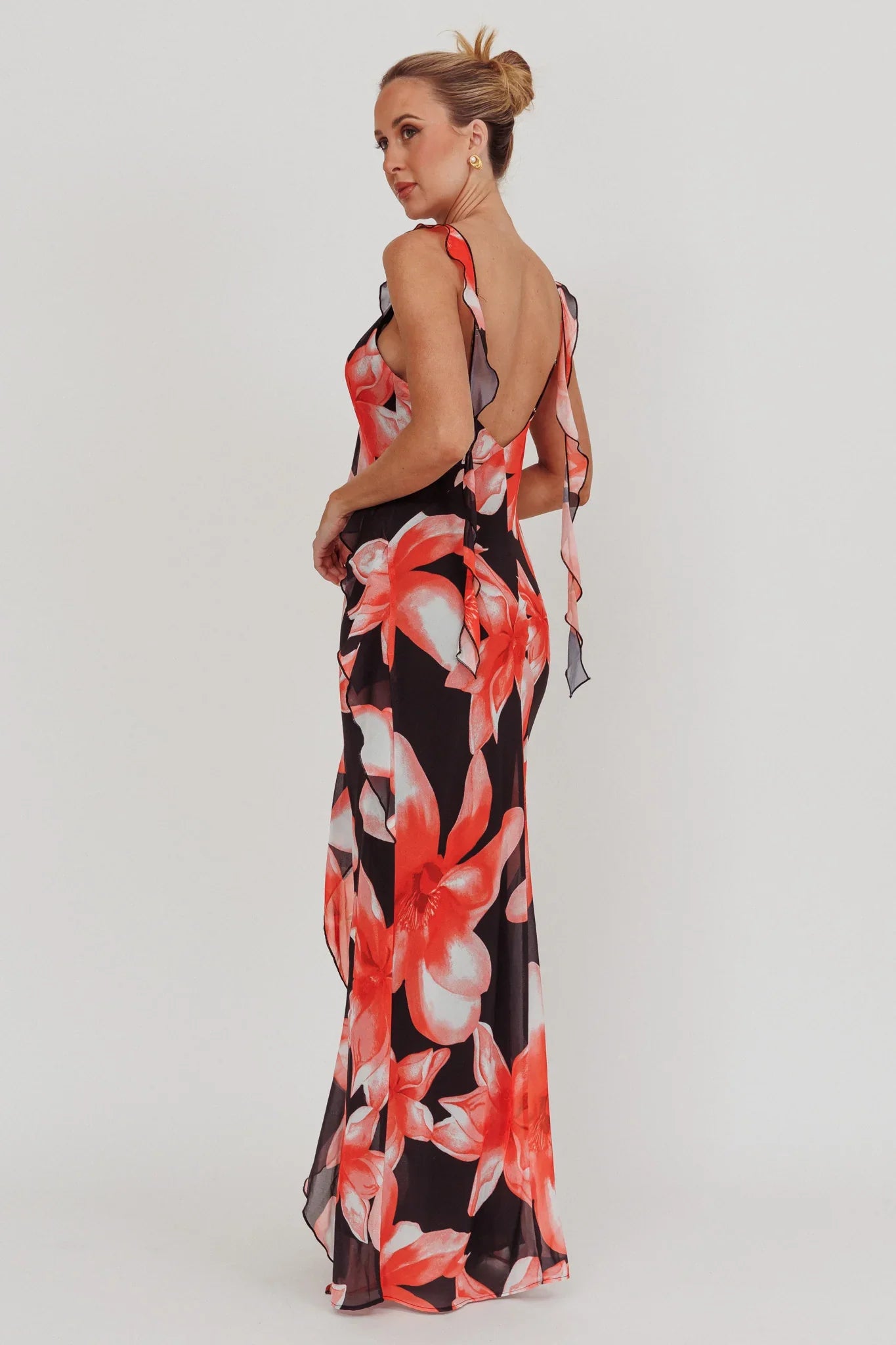 Joyride Floral Ruffle Maxi Dress Black/Red