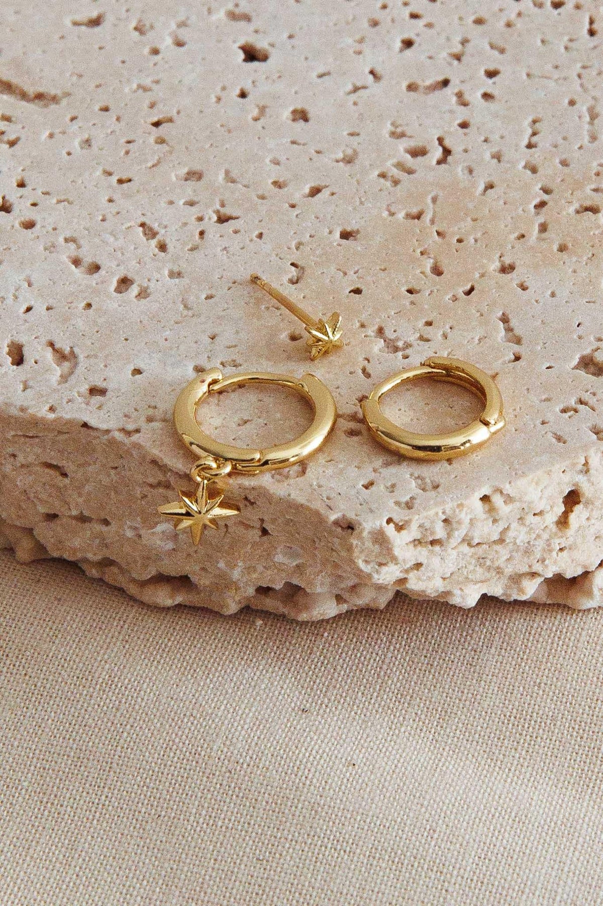 Star Burst Hoop Earrings Set Gold