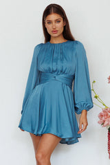 Leia Long Sleeve Waist Tie Mini Dress Teal