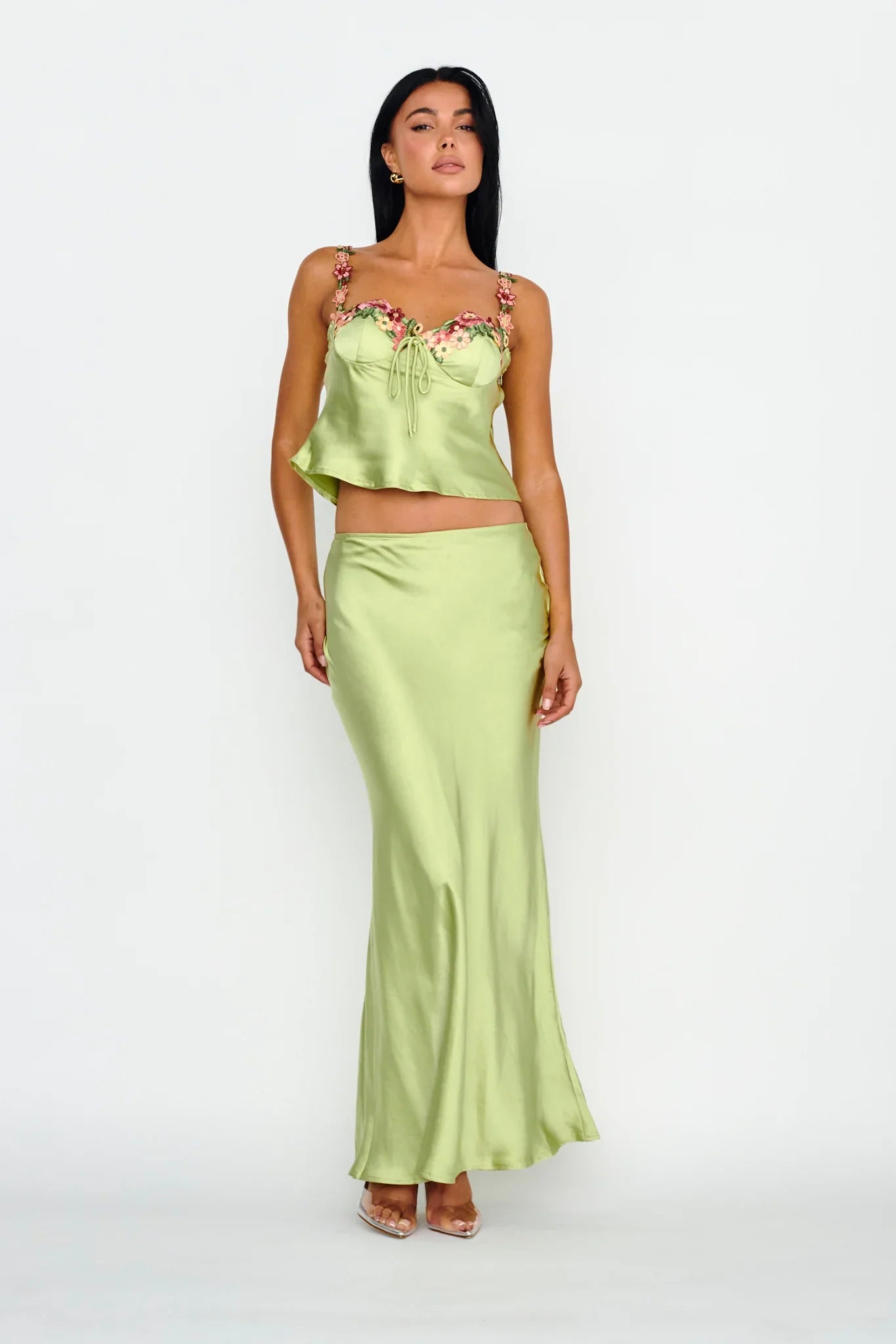 Rose Garden Floral Applique Cami Top Lime