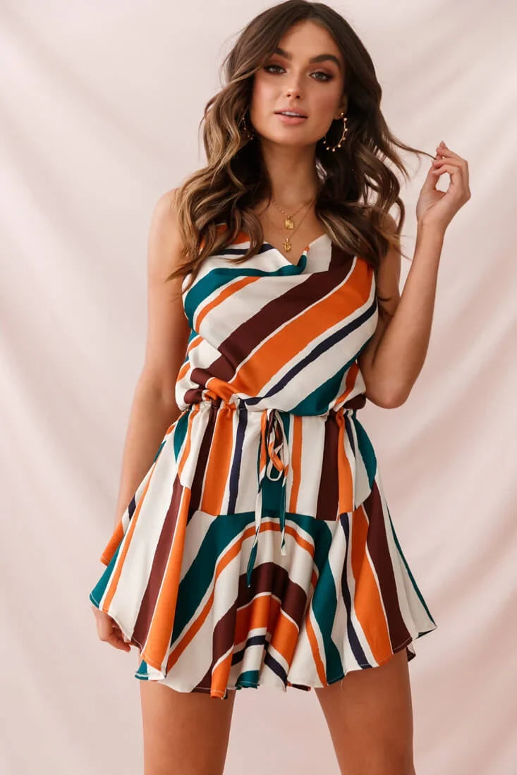 Ferris Cowl Neck Drawstring Dress Orange