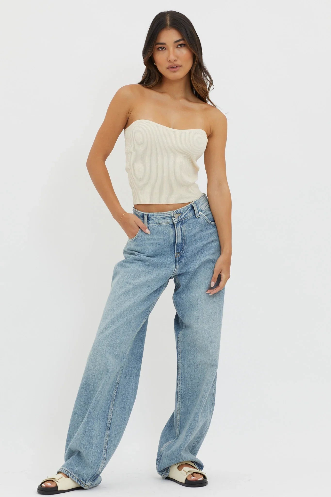 Flora Strapless Knit Top Cream
