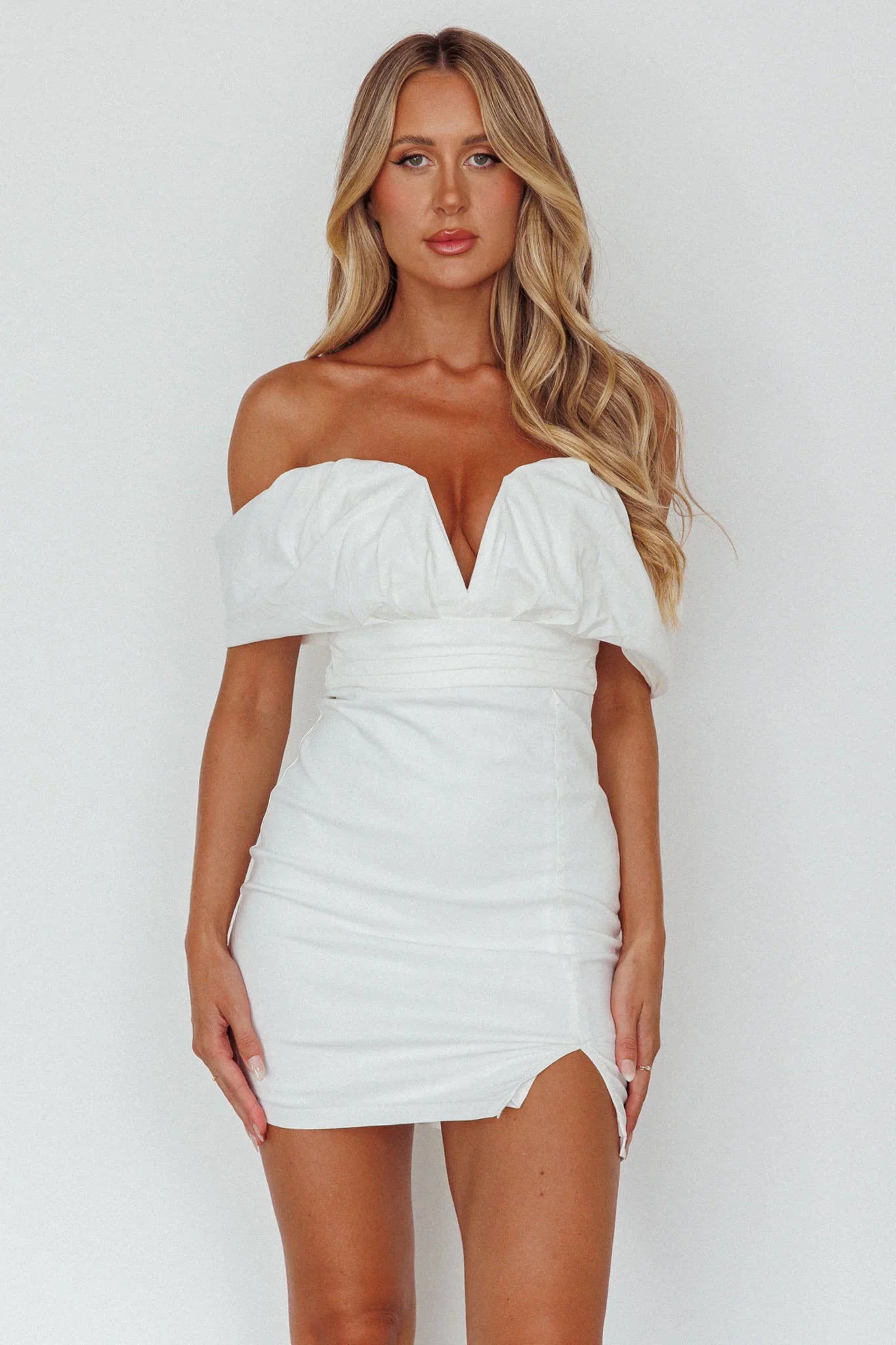 Oui Madame Off Shoulder Mini Dress Off White
