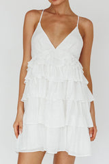 Dellia Tiered Ruffle Mini Dress Off White