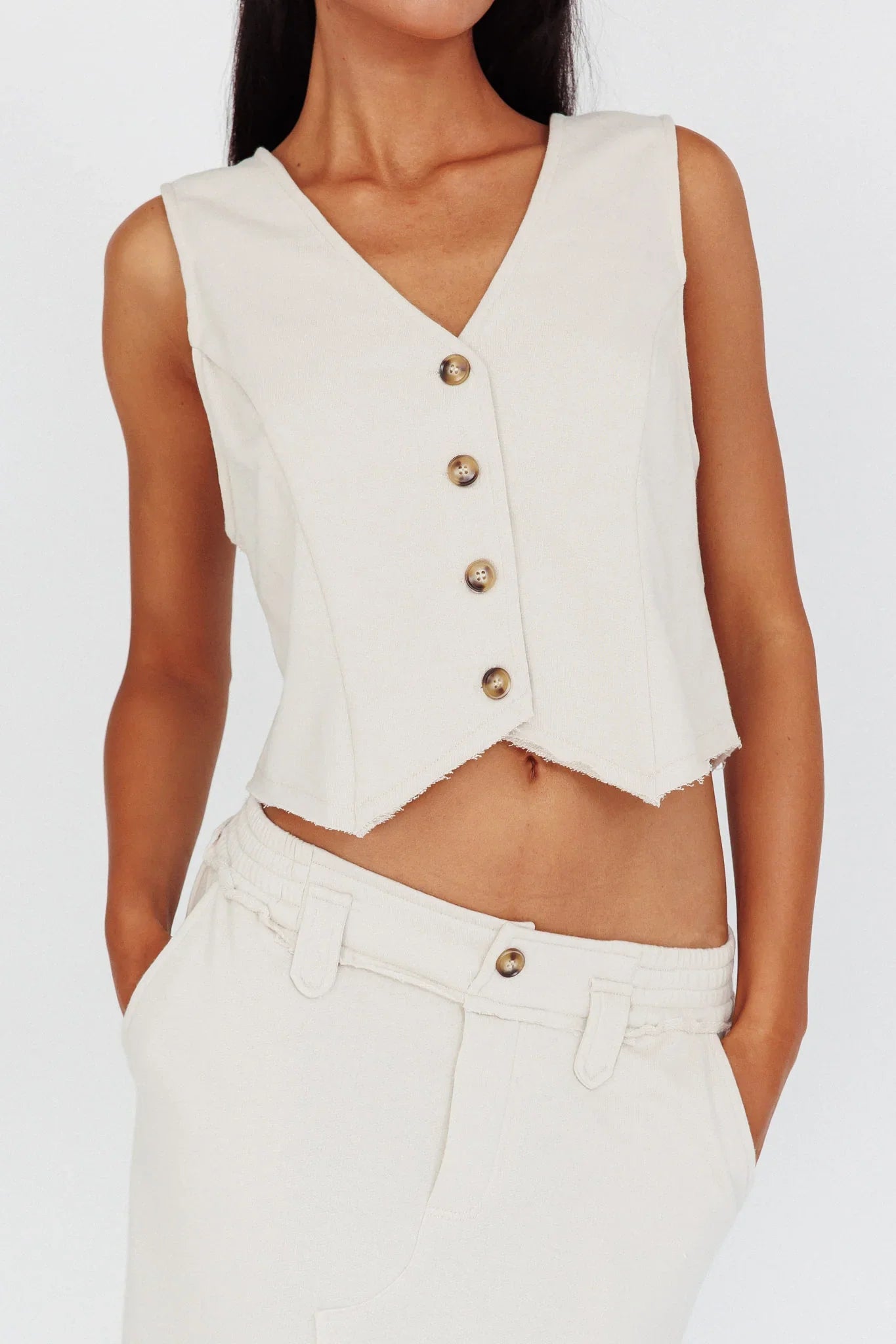 Jaina Button Front Vest Top Seashell