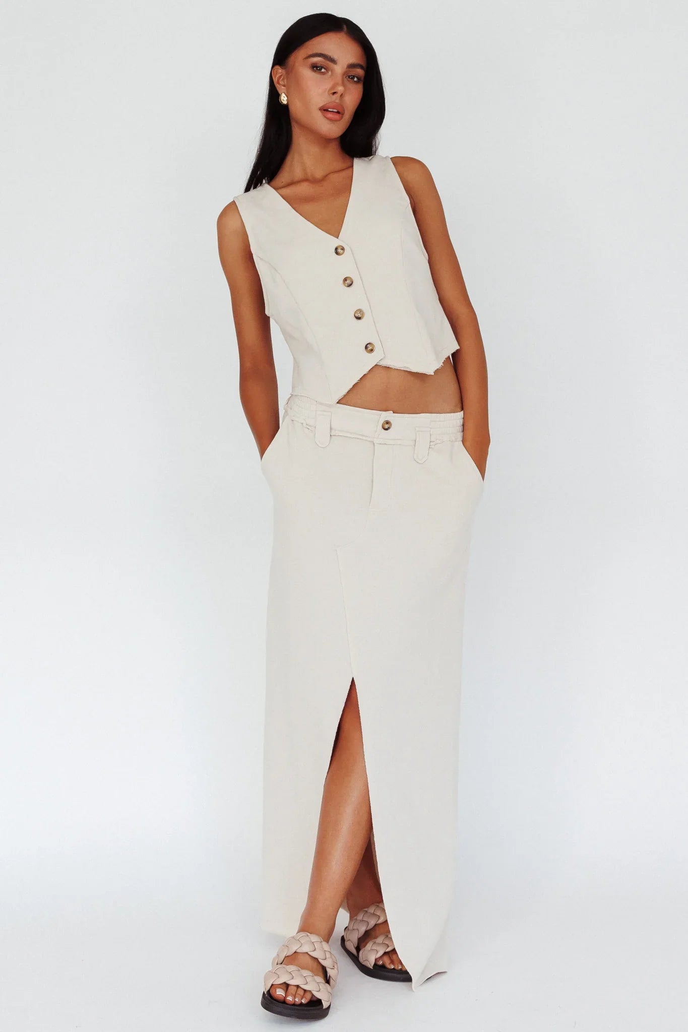 Jaina Button Front Vest Top Seashell