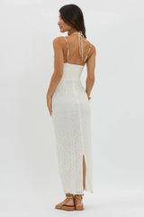 Namaste Bead Strap Lace Midi Dress White