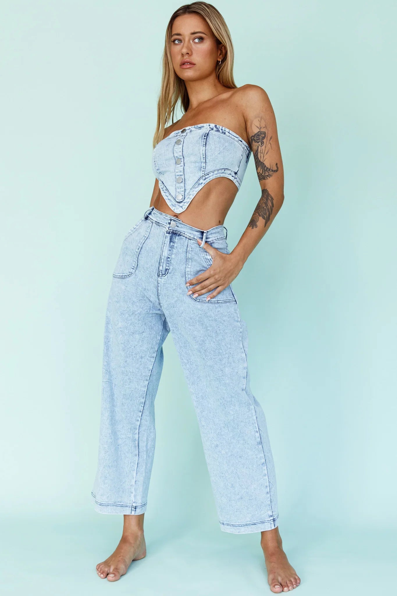 Uptown Wide Leg Pants Denim