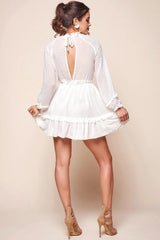 Tracee Open Back Ruffled Hemline Dress White