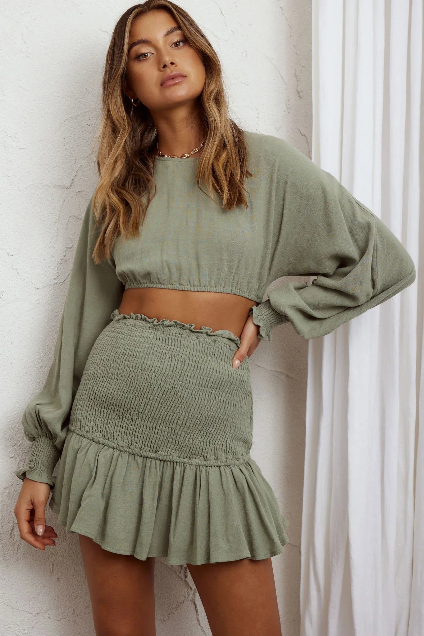 Aubrette Laced Back Crop Top Sage